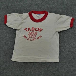 Vintage Tabor T Shirt Youth Medium White Red Ringer Champion Czech Days 70s - Picture 1 of 13