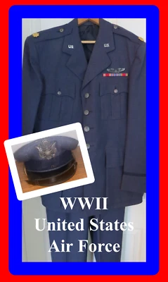 WWII U.S. Army Air Force Major Dress Blues Uniform Coat-Trousers-Pilot Wings-Pin - Image 1 of 4