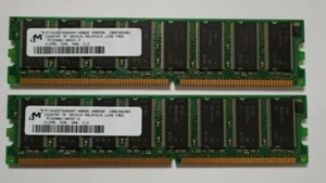KIT 2x512 MB MICRON MT16VDDT6464AY-40BG6 DDR 400MHz 512 MB  RAM PC3200U 184 PIN - Foto 1 di 1