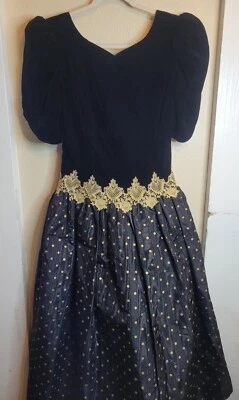 Vestido Scott Mcclintock Vintage Lunares Terciopelo Crinolina Dorado Negro Reina Años 80 Foto 1 de 4