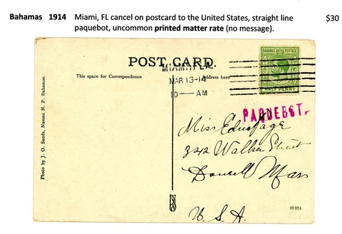 Bahamas 1914 Postcard Cover