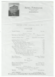 1920? Menu cena hotel Powhatan, Washington D.C. - sabato 26 marzo - Foto 1 di 2