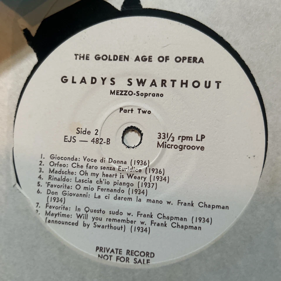 GLADYS SWARTHOUT EJS 482 THE GOLDEN AGE OF OPERA PRIVATE RARE VTG #106 Foto 1 de 2
