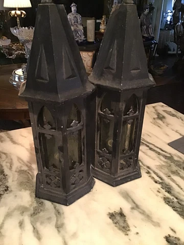 2 Vtg Antique Gothic Exterior  Porch Wall  Light Fixtures  Sconces Cover