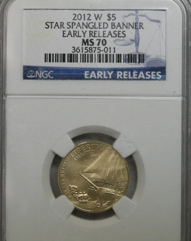 2012w Star Spangled Banner $5 Gold   Early Release   NGC MS70 Cover