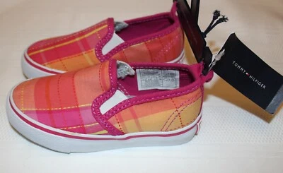 Tommy Hilfiger Girls BG Lalia Pink & Orange Plaid Sneakers Shoes - Size 7 M - Image 1 of 4