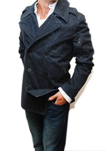 Denim Pea Coat Regular Coats, Jackets 