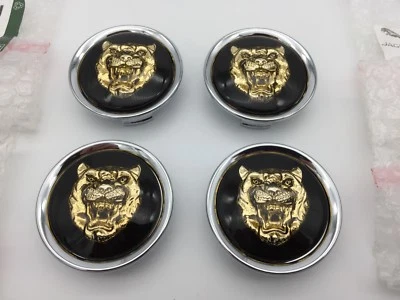 GENUINE JAGUAR NEW BLACK GOLD ALLOY WHEEL CENTRE CAP BADGES XJS XJ6 12 XJ40 XK8 - Image 1 of 4