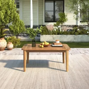 38.25 inch Outdoor Patio Acacia Wood Coffee Table, Teak + Beige - Picture 1 of 7