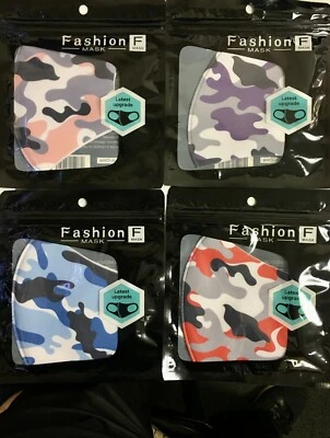 4 PCS Face Mask Black Washable Reusable Breathable Unisex Mask Cotton Camo - Image 1 of 2