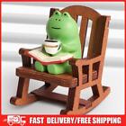 Frog Rocker Chair Miniature Frog Statue with Coffee Book Office Desktop Decor