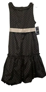 CHAPS Little Girls Beautiful Dress NWT Black With White Polkadots Bubble Bottom - Picture 1 of 9