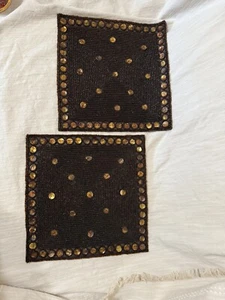 Beaded Place Mats Bronze Gold Hand Made India Boho Eclectic Set of 2 - Picture 1 of 7