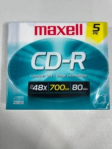 New MAXELL CD-R 700MB 80 Minute Recordable Compact Disc 5 Pack Computer Use - Picture 1 of 4