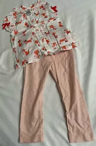 Gymboree Botón Top Mangas Cap y Leggings Rosa Brillante Azul Marino Antiguo Talla 3T - Imagen 1 de 4