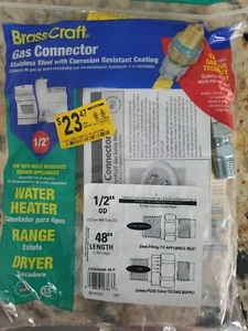1/2" od Brass Connect Gas Connector Stainless Steel 48" long - Picture 1 of 2