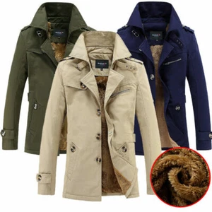 Men Winter Warm Slim Fit Jacket Fleece Linning Fur Parka Trench Coat Outwear Top - Picture 1 of 18