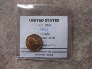 Centavo Lincoln 1945 ch. de Estados Unidos - Lincoln UNC - Certificado: 3660 - Imagen 1 de 4