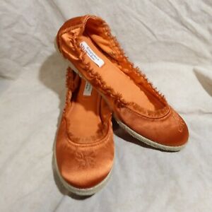 🩰 Simply Vera Vera Wang Scrunch Ballet Flats sz 8 M Pumpkin Orange Satin Fabric