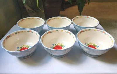 Juego de 6 cuencos de gres florales The Pioneer Woman patrón rosa roja aptos para lavavajillas Foto 1 de 4