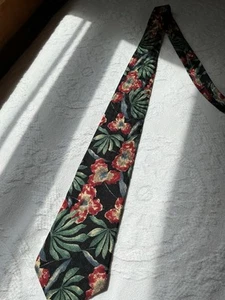 mens polo ralph lauren Tropical Tie Black Botanical Floral Silk Woven Hand Made - Picture 1 of 7