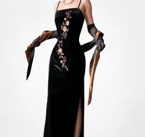 Vintage Arianna Damen Samt Maxikleid Größe 4 Quadratischer Ausschnitt Blumenstickerei - Bild 1 von 14