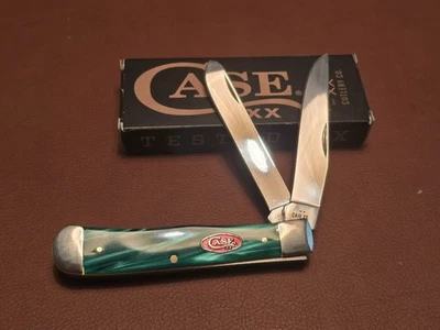 CASE XX Nuevo 24410 Verde Perla Kirinita Mango 2 Hojas Trampero Cuchillo/Cuchillos Foto 1 de 4
