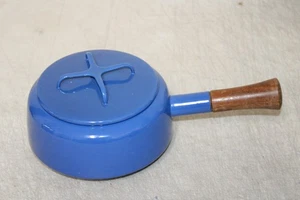 DANSK Kobenstyle Blue Enamel Wood Handle Fondue Pot Sauce Pan France IHQ Vintage - Picture 1 of 9
