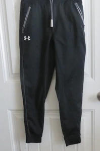 Under Armour Loose Blk Cuffed Joggers Youth Large White Logo Zipped Pockets - Picture 1 of 6