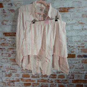 Victoria's Secret Pajama Set Women XL Pink NWT Striped Button Down 2 Piece