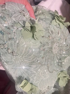 Vestido Tutú Falda Red Tela Malla Material Nupcial Tul Flores Plata Verde (M3) Foto 1 de 4