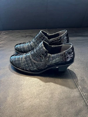 Rieker Patent Croc Black Womens Slip On Zip Court Mid Heeled Shoes UK 5 - Image 1 of 4