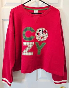 NWT Disney Park Cozy Christmas Mickey & Minnie Crop Sweatshirt Size XL Women - Picture 1 of 6