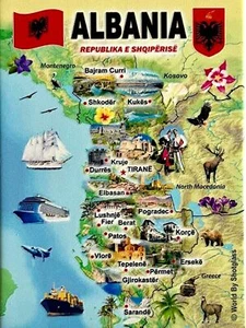 Albanien Grafik Karte und Sehenswürdigkeiten Souvenir Kühlschrankmagnet 2,5" x 3,5" - Bild 1 von 1