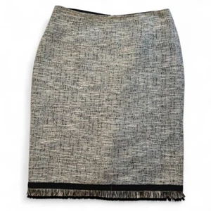 Calvin Klein Womens Size 8 Black & White Tweed Fringe Hem Knee Length Skirt - Picture 1 of 8