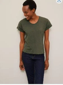  Drop Sleeve Cotton Slub T-Shirt White &  Dusty Olive John Lewis RRP£19.00 CA429 - Bild 1 von 8