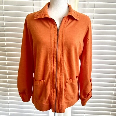 Zenergy by Chico's 尺寸 1 纯橙色卷袖全拉链薄夹克外套 — 第 1/4 张图片