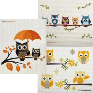 Juego de 3 paños de búhos mixtos (uno de cada diseño) paños suecos ECO Absorben - Imagen 1 de 9