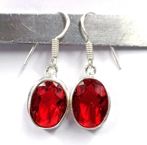 27.80 Ct Oval Cut Natural Red Ruby Stud Earrings 925 Silver Loose Gemstone 5RDV - Picture 1 of 6