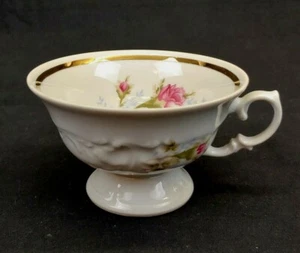 (Set of 3) Moss Rose Tea Cups White With Pink Roses and Gold Trim - Picture 1 of 5