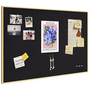 Bulletin Board 30 x 20 inches, Black Pin Board, Golden Aluminum Framed Fabric... - Picture 1 of 8