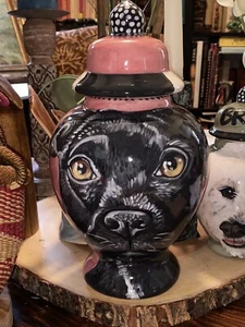 Custom Pet urn for ashes Black Pit Bull Urn cremation Med memorial Pet Portrait - Picture 1 of 2