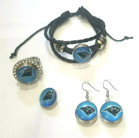 Carolina Panthers NFL Snap Jewelry snap, stretch Ring, Earrings or Bracelet Cover