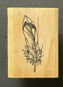 Mini Single Feather Quill Sign Symbol Wood Rubber Stamp - Picture 1 of 3