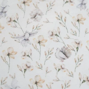 Delicate Floral on White Cotton Jersey, Stretch Knit Fabric - Picture 1 of 5