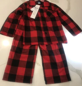 Old Navy Gender-Neutral Kids Plaid Flannel Pajama Set Boy Girl 4T Black Red NWT - Picture 1 of 8