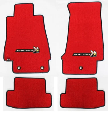 New! 2008-2023 Dodge CHALLENGER Red Carpet Floor Mats Scat Pack Logo SET OF 4 - Image 1 of 4