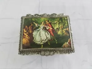 Antique Jewelry Accessory Trinket Box Baroque French Picture Scene On Top Japan - Picture 1 of 17