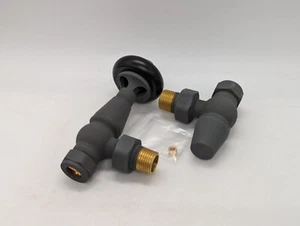 Traditional antique design TRV thermostatic brass angled radiator valves pair - Picture 1 of 11