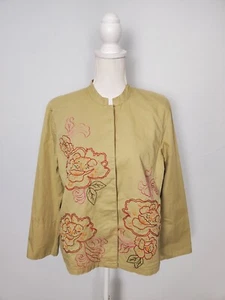 Ruby Rd. Khaki Lightweight Canvas Jacket Floral Embroidery Women's Size 8. - Picture 1 of 9